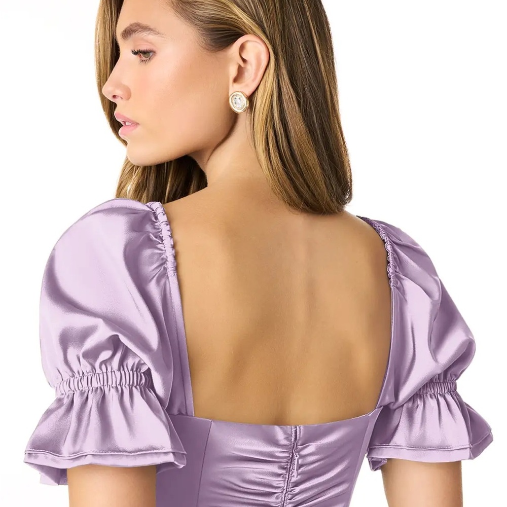 SEXY silk like purple top crop bow open back lavender